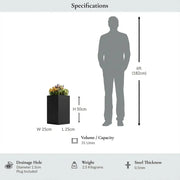 50cm Zinc Galvanised Matte Black Tall Square Planter